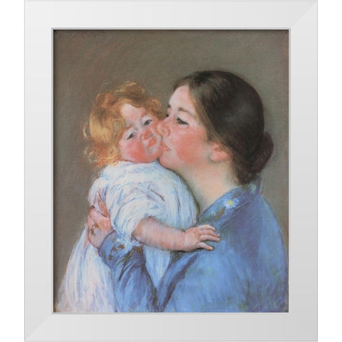 A Kiss For Baby Anne 1897 White Modern Wood Framed Art Print by Cassatt, Mary