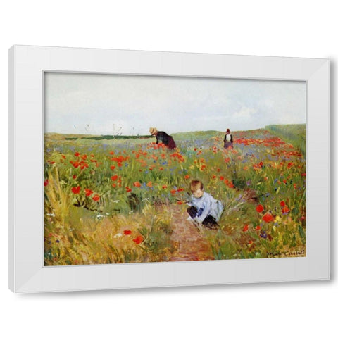 Poppies In A Field 1880 White Modern Wood Framed Art Print by Cassatt, Mary
