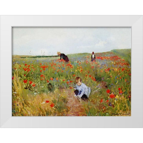 Poppies In A Field 1880 White Modern Wood Framed Art Print by Cassatt, Mary