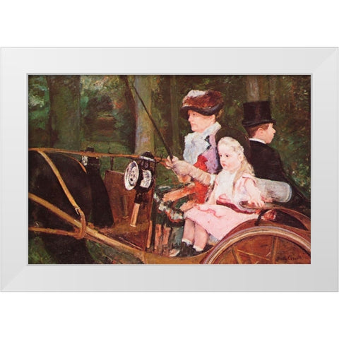 Woman And Child Driving 1879 White Modern Wood Framed Art Print by Cassatt, Mary