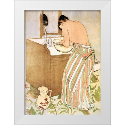 Woman Bathing I 1891 White Modern Wood Framed Art Print by Cassatt, Mary