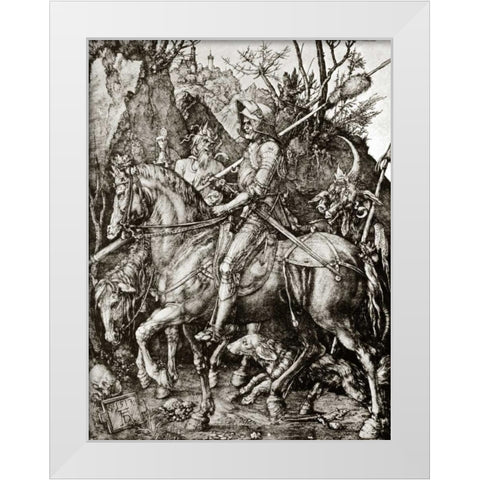 Knight Death And The Devil White Modern Wood Framed Art Print by Durer, Albrecht