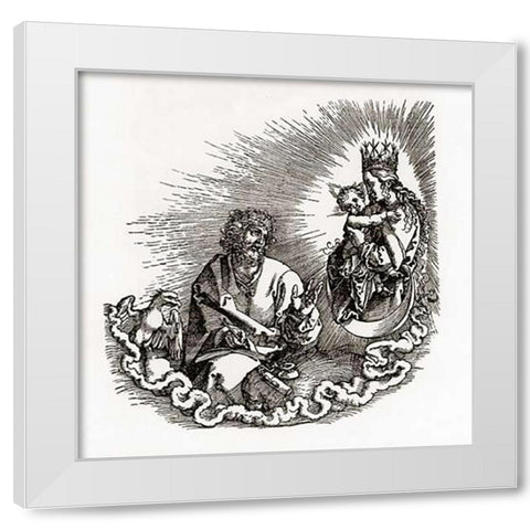 Madonna Appears To St John White Modern Wood Framed Art Print by Durer, Albrecht