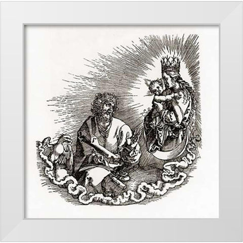 Madonna Appears To St John White Modern Wood Framed Art Print by Durer, Albrecht