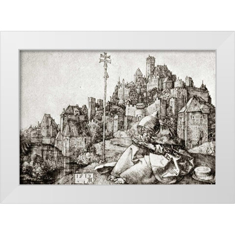 St Anthony At The City White Modern Wood Framed Art Print by Durer, Albrecht