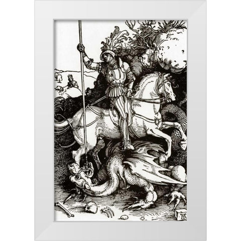 St George White Modern Wood Framed Art Print by Durer, Albrecht