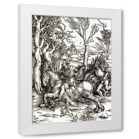The Knight And The Landsknecht White Modern Wood Framed Art Print by Durer, Albrecht