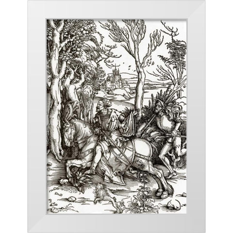 The Knight And The Landsknecht White Modern Wood Framed Art Print by Durer, Albrecht
