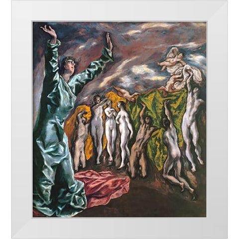 The Opening Of The Fifth Seal White Modern Wood Framed Art Print by Greco, El