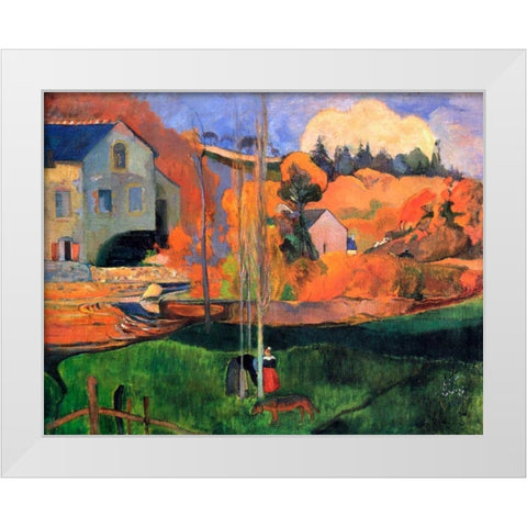 Britany Landscape White Modern Wood Framed Art Print by Gauguin, Paul