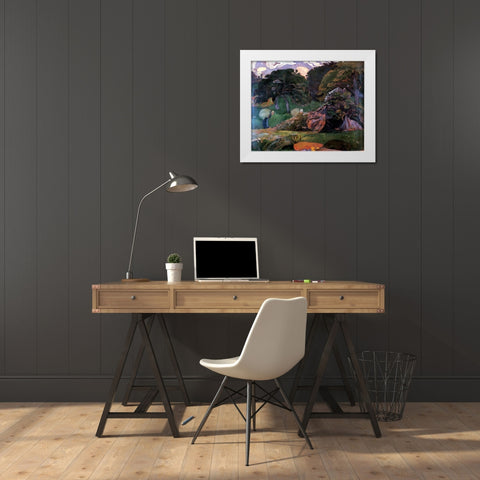 Brittany Landscape White Modern Wood Framed Art Print by Gauguin, Paul