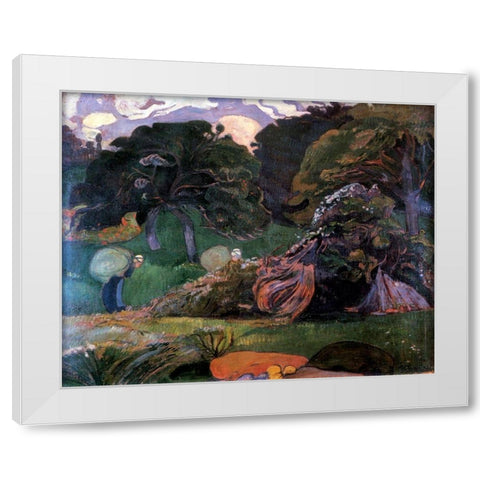 Brittany Landscape White Modern Wood Framed Art Print by Gauguin, Paul