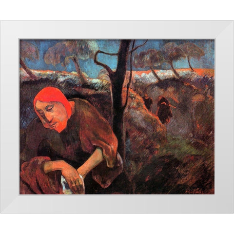 Christ In The Garden Of Olives White Modern Wood Framed Art Print by Gauguin, Paul