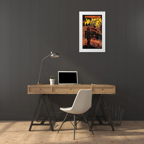 Delightful Land Woodcut White Modern Wood Framed Art Print by Gauguin, Paul