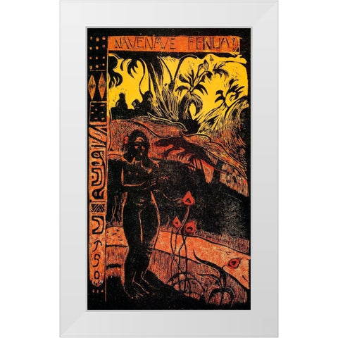 Delightful Land Woodcut White Modern Wood Framed Art Print by Gauguin, Paul