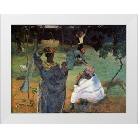 Gathering Fruit White Modern Wood Framed Art Print by Gauguin, Paul