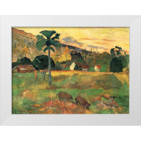 Haere Mai White Modern Wood Framed Art Print by Gauguin, Paul