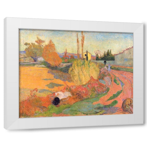 Landscape In Arles White Modern Wood Framed Art Print by Gauguin, Paul