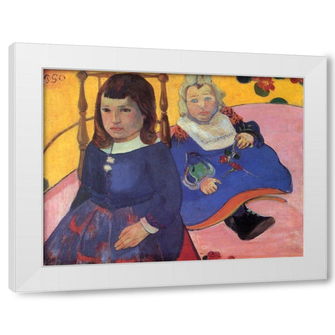 Portrait Of Two Children White Modern Wood Framed Art Print by Gauguin, Paul
