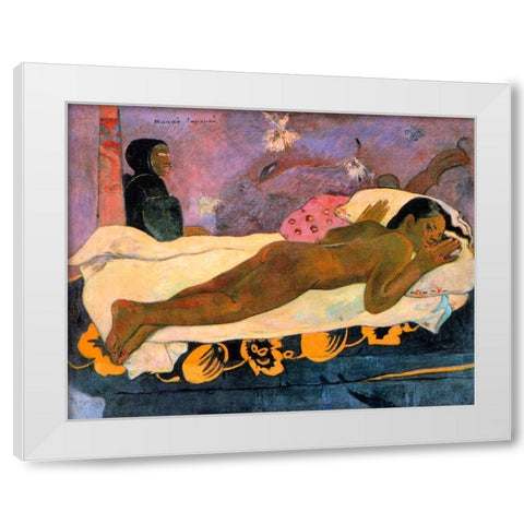 Spirit Of The Dead Watching White Modern Wood Framed Art Print by Gauguin, Paul