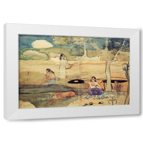 Tahitian Scene White Modern Wood Framed Art Print by Gauguin, Paul