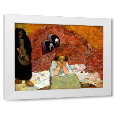 The Harvest At Arles White Modern Wood Framed Art Print by Gauguin, Paul