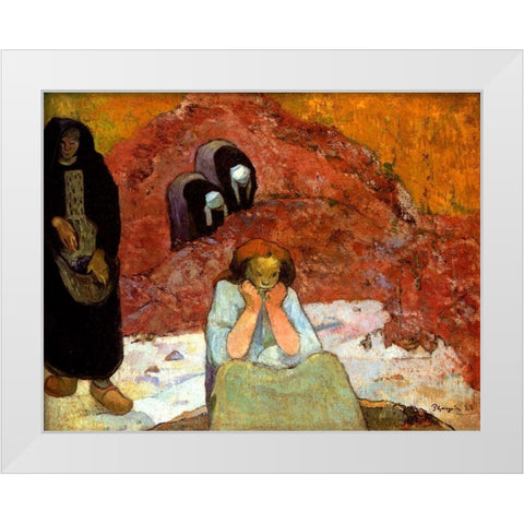 The Harvest At Arles White Modern Wood Framed Art Print by Gauguin, Paul