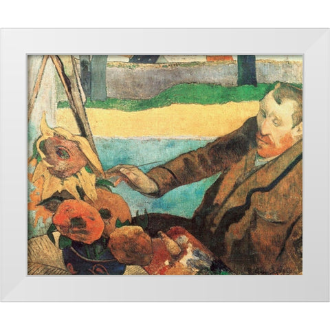 Van Gogh Painting Sunflowers White Modern Wood Framed Art Print by Gauguin, Paul