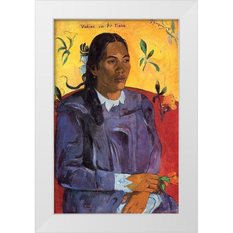 Woman With A Flower White Modern Wood Framed Art Print by Gauguin, Paul