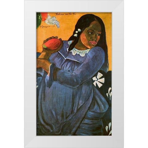 Woman With Mango White Modern Wood Framed Art Print by Gauguin, Paul
