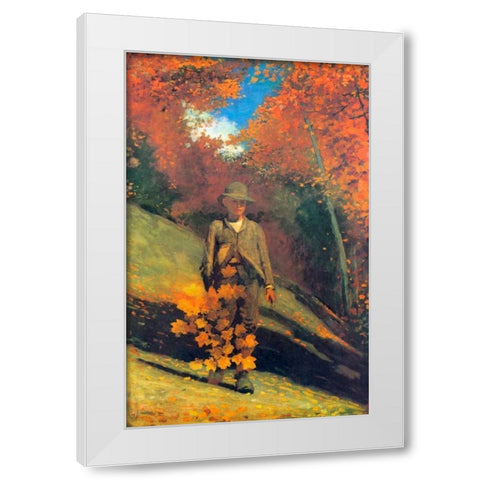 Gathering Autumn Leaves White Modern Wood Framed Art Print by Homer, Winslow