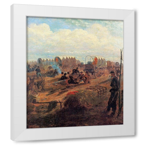 Halt Of A Wagon Train White Modern Wood Framed Art Print by Homer, Winslow