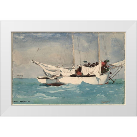 Key West Hauling Anchor White Modern Wood Framed Art Print by Homer, Winslow