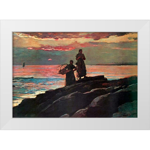 Sunset Saco Bay White Modern Wood Framed Art Print by Homer, Winslow