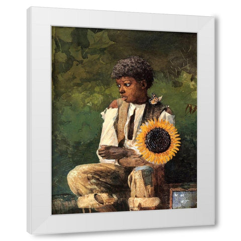 Taking Sunflower To Teacher White Modern Wood Framed Art Print by Homer, Winslow