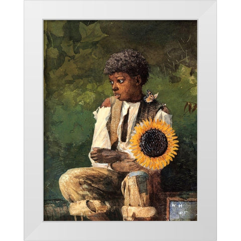Taking Sunflower To Teacher White Modern Wood Framed Art Print by Homer, Winslow
