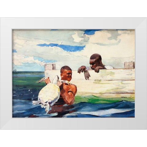 The Turtle Pond White Modern Wood Framed Art Print by Homer, Winslow
