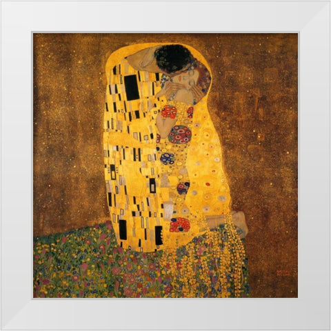 The Kiss White Modern Wood Framed Art Print by Klimt, Gustav