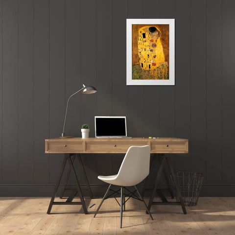 The Kiss - detail 1 White Modern Wood Framed Art Print by Klimt, Gustav