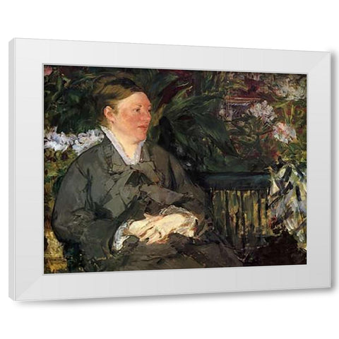 Mme Manet in the Conservatory, 1879 White Modern Wood Framed Art Print by Manet, Edouard