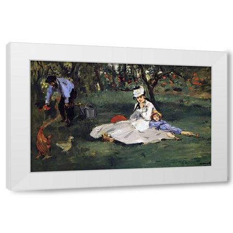 Monet Family in their Garden White Modern Wood Framed Art Print by Manet, Edouard