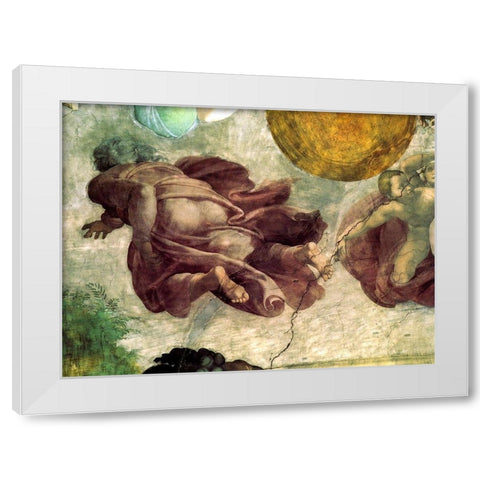 The Creation Of Heavenly Bodies God Creating The Moon And Sun Detail White Modern Wood Framed Art Print by Michelangelo