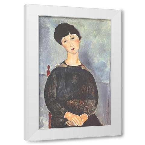 Young Seated Girl With Brown Hair White Modern Wood Framed Art Print by Modigliani, Amedeo
