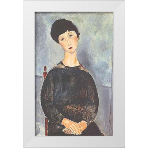 Young Seated Girl With Brown Hair White Modern Wood Framed Art Print by Modigliani, Amedeo
