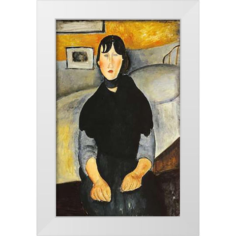 Young Woman Of The People White Modern Wood Framed Art Print by Modigliani, Amedeo