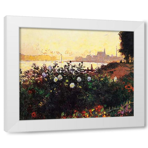 Argenteuil The Bank In Flower White Modern Wood Framed Art Print by Monet, Claude