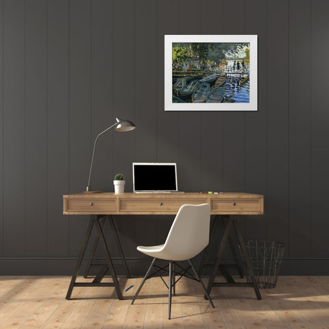 Bathing At La Grenouillere 1869 White Modern Wood Framed Art Print by Monet, Claude