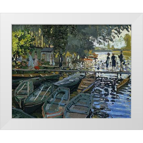 Bathing At La Grenouillere 1869 White Modern Wood Framed Art Print by Monet, Claude