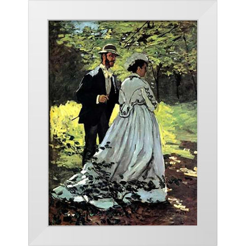 Bazille And Camille 1865 White Modern Wood Framed Art Print by Monet, Claude
