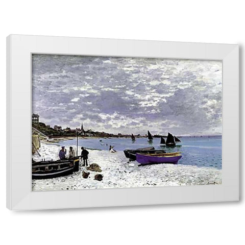 Beach At Sainte Adresse 1867 White Modern Wood Framed Art Print by Monet, Claude